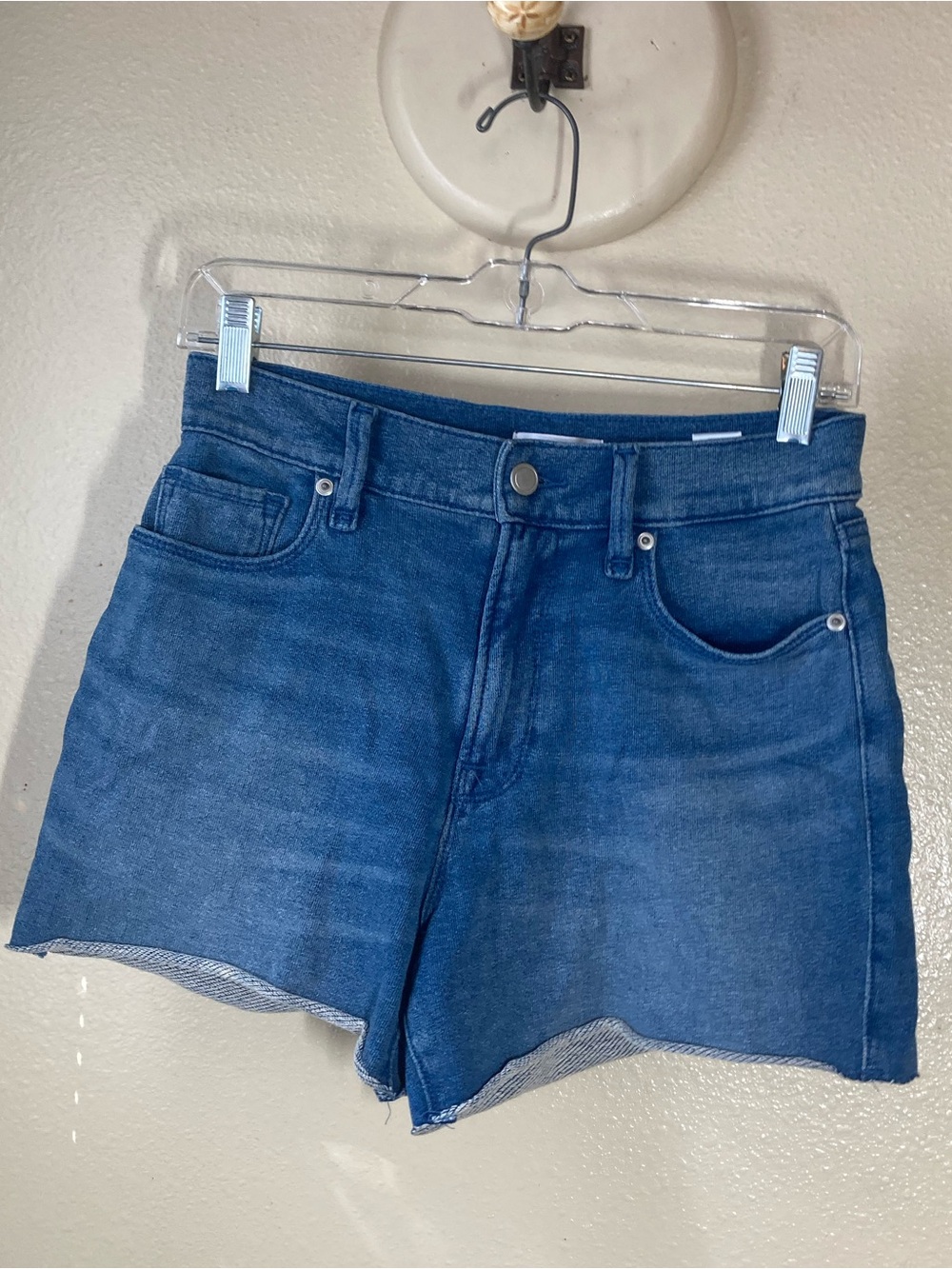 NWOT Good American Jeanius Stretch Denim Shorts in Indigo Blue High-Rise